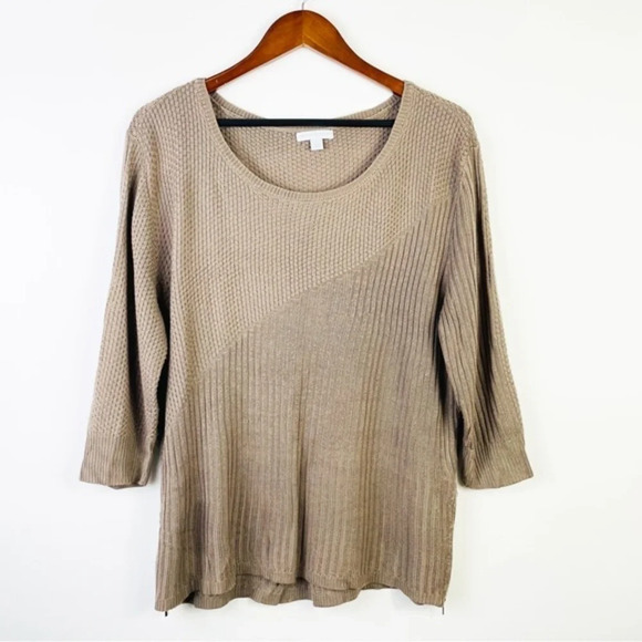 New York & Company Brown Tan‎ Ribbed Sweater Top XL - Picture 2 of 6